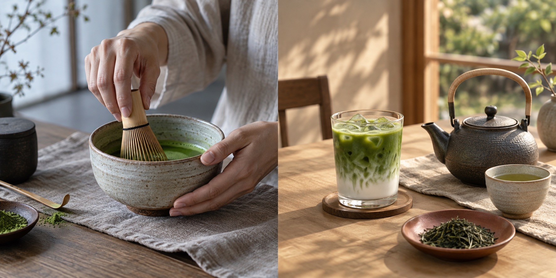 Matcha and coffee. Choose today’s cup by how you feel.